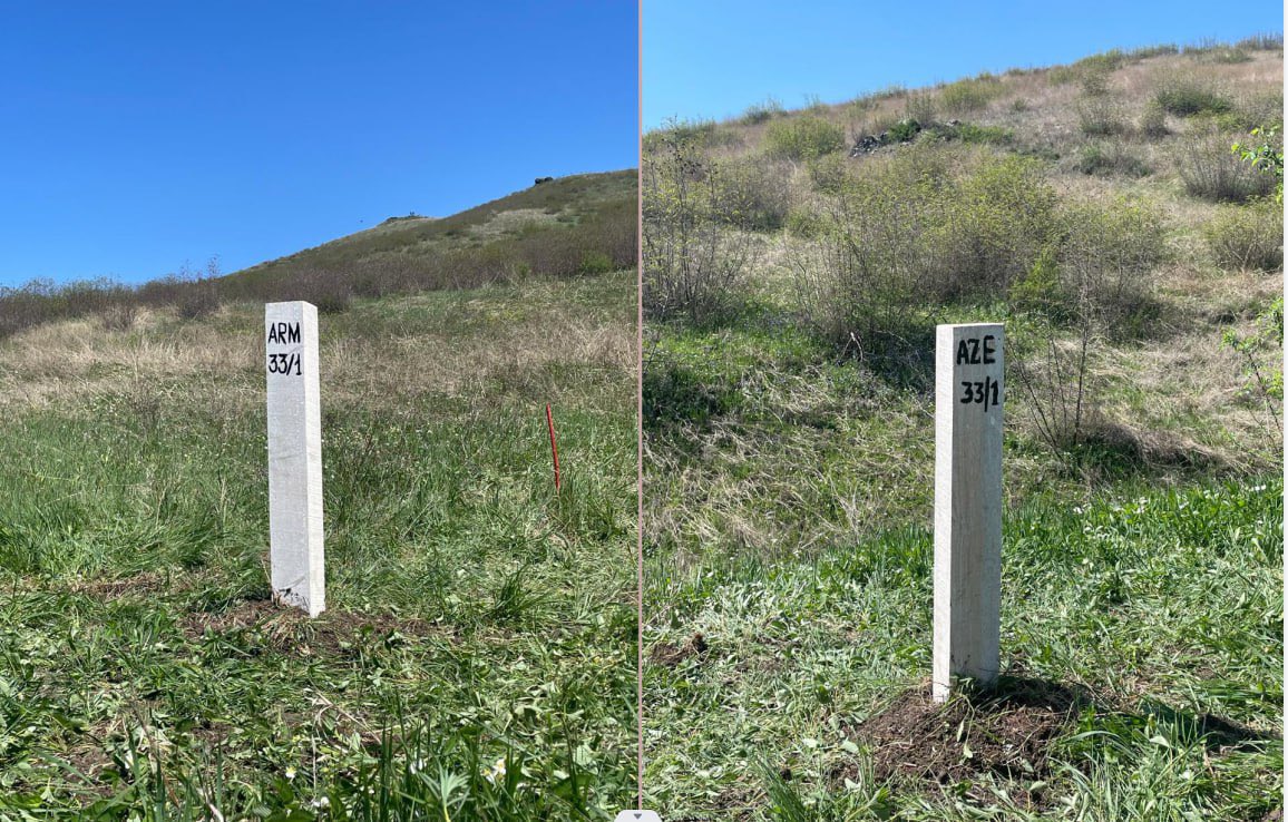 The 1st border pillar was installed on the border between #Azerbaijan and #Armenia as part of the process of clarifying coordinates based on geodetic measurements on the ground. Azerbaijan's decisive steps towards #peace continue✌️
