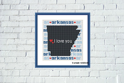 Tango Stitch easy cross stitch designs: Arkansas state map silhouette typography cross stiitch pattern tangostitch.blogspot.com/2021/03/arkans… 
#crossstitchpattern #crossstitch #needlecraft #stitching #embroidery #Arkansas