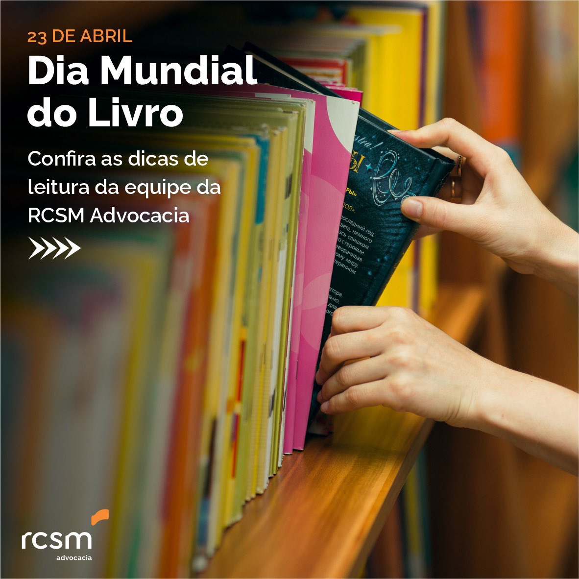AdvocaciaRcsm's tweet photo. No Dia Mundial do Livro, a equipe da RCSM Advocacia separou algumas sugestões de leitura. 

Ler é uma forma de aprimorar o conhecimento, enriquecer o vocabulário, incentivar a criatividade e exercitar o nosso senso crítico.

… https://t.co/ed2pwa0wd2
