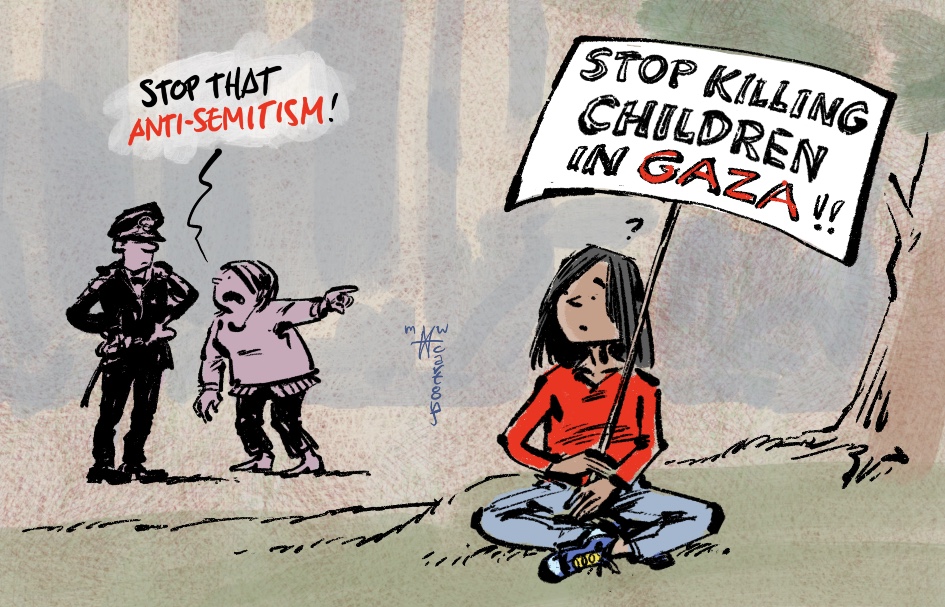 The magic word to shut you up!
The accusation of #antiSemitism is being used all too often to silence protests against the killings in #Gaza.

#genocide #palestine #israel #newyork #USA #jews #children @cartoonmovement  @CartooningPeace  @Joop_nl