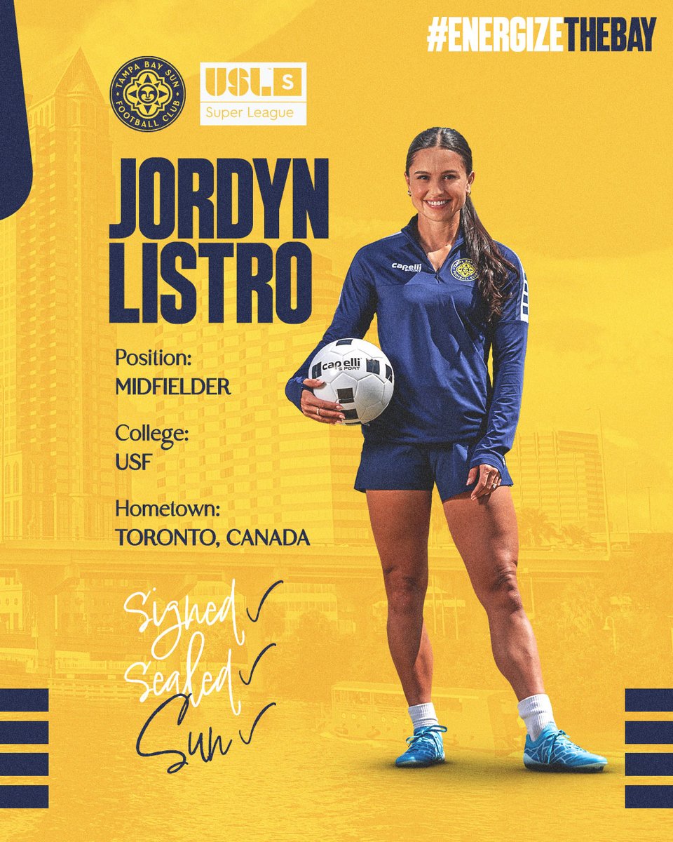 Introducing our newest trailblazer, Midfielder Jordyn Listro! 🌟
Get ready to watch her scorching skills on the field during our inaugural season!
Welcome to the team Jordyn🔥! #ENERGIZETHEBAY #NewSigning