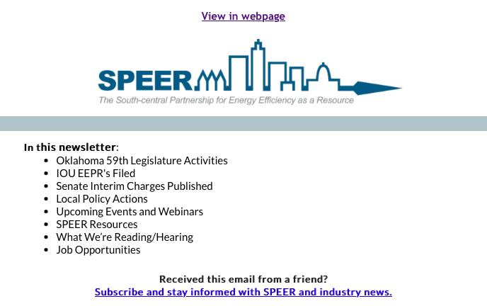 🚨This morning's SPEER policy newsletter is out and full of important Texas energy and grid related topics. We're covering Texas' IOU Energy Efficiency Plan & Reports (EEPR) filed, Oklahoma 59th Legislature Activities, and Senate Interim Charges Published. ow.ly/JLsn50Rmj62