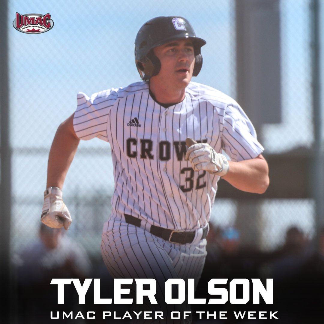 @umacathletics Player of the Week! Tyler Olson went 14-23 (.609) to help lead the Polars to five conference wins. He totaled 11 RBI and scored four runs. @CrownCollegeBB #GoPolars | #baseball | @KwikTrip