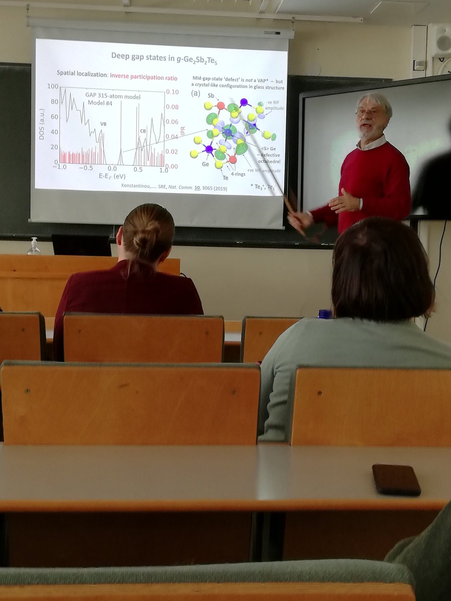 k_dinou's tweet photo. I was very happy to host Prof Stephen Elliott @SRElliottGroup last week in my new academic home @mateng_utu @UniTurku. He delivered a stimulating seminar: "Chalcogenide materials: chemical bonding and opto-electronic applications", with some interesting facts about @TrinCollCam https://t.co/c7TEaLnPKf