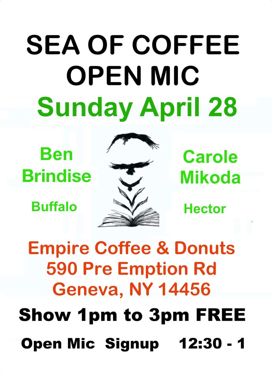 If you’re in & or around Geneva, NY Sunday come hang out with Carole Mikoda and me
