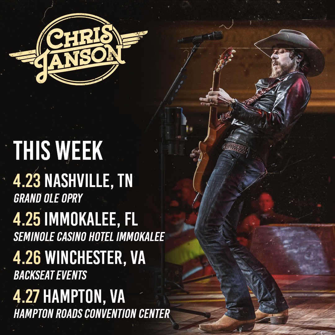 See ya’ll on tour this week! For more tour dates check out chrisjanson.com/tour #Florida #Virginia