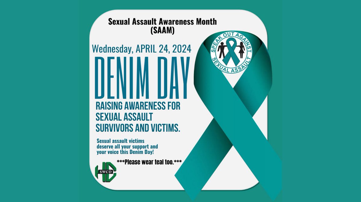 Join us on Wednesday, April 24th, to raise awareness for sexual assault survivors and victims. Wear denim and teal to show your support.
.
#GoToSWCD #sexualassaultawarenessmonth