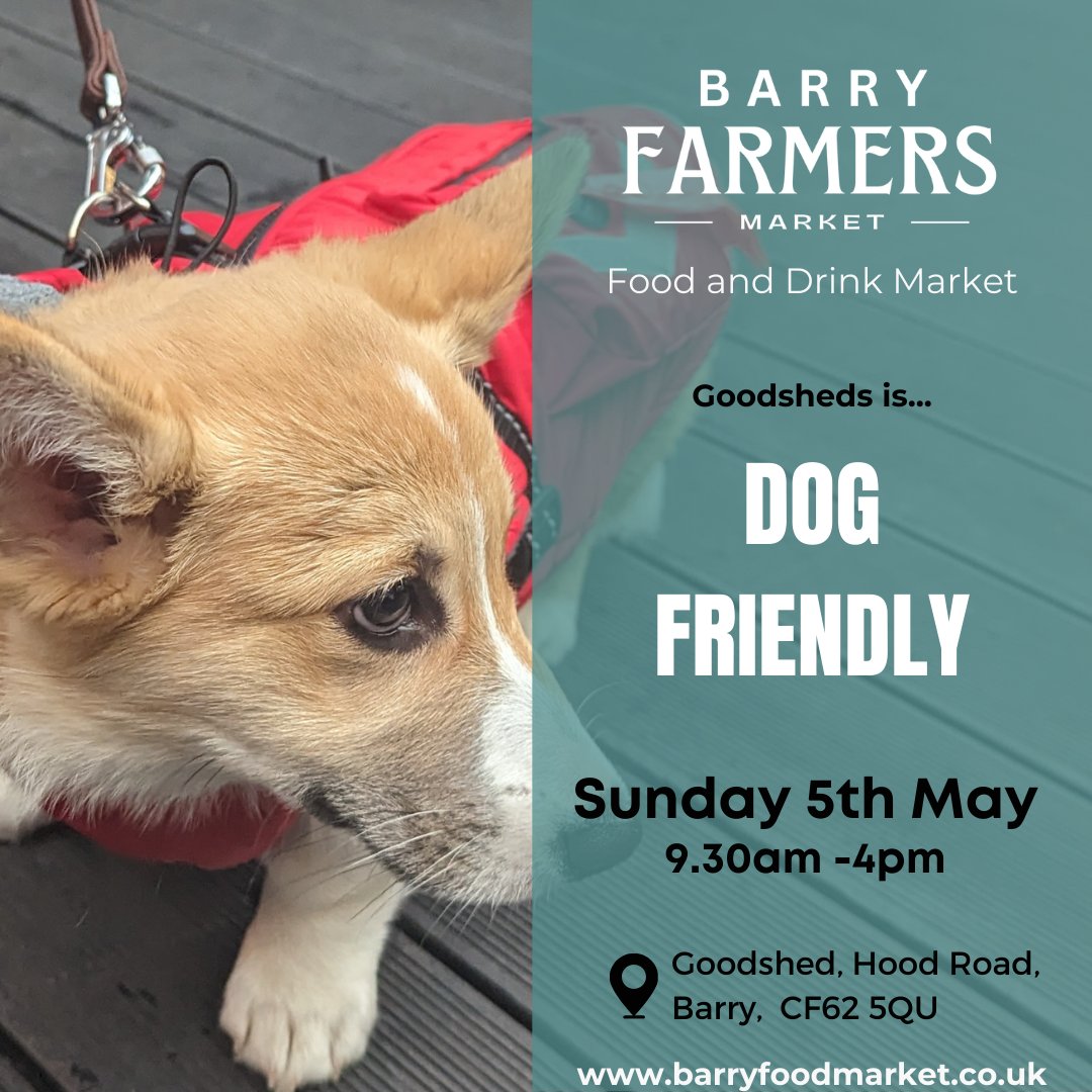 DOG FRIENDLY 🐶

Bring your dogs to our Barry Farmer's Market on the May 5th 🙌

<a href="/Goodshedsbarry/">Goodsheds</a> is dog friendly, for you to bring them with you as you browse our market stalls and independent business friends!

#dogfriendly #pawsinthevale #dogfriendlyshopping #dogfriendlybar