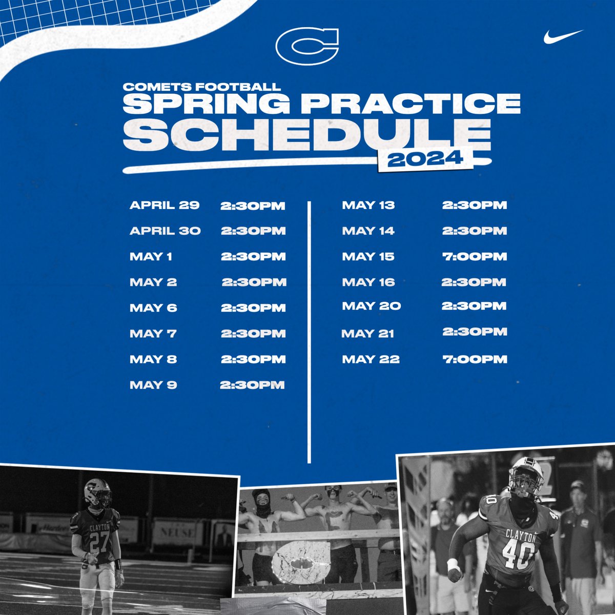 ClaytonCometsFB's tweet photo. Spring Practice starts on Monday. https://t.co/dYdpClTgjO