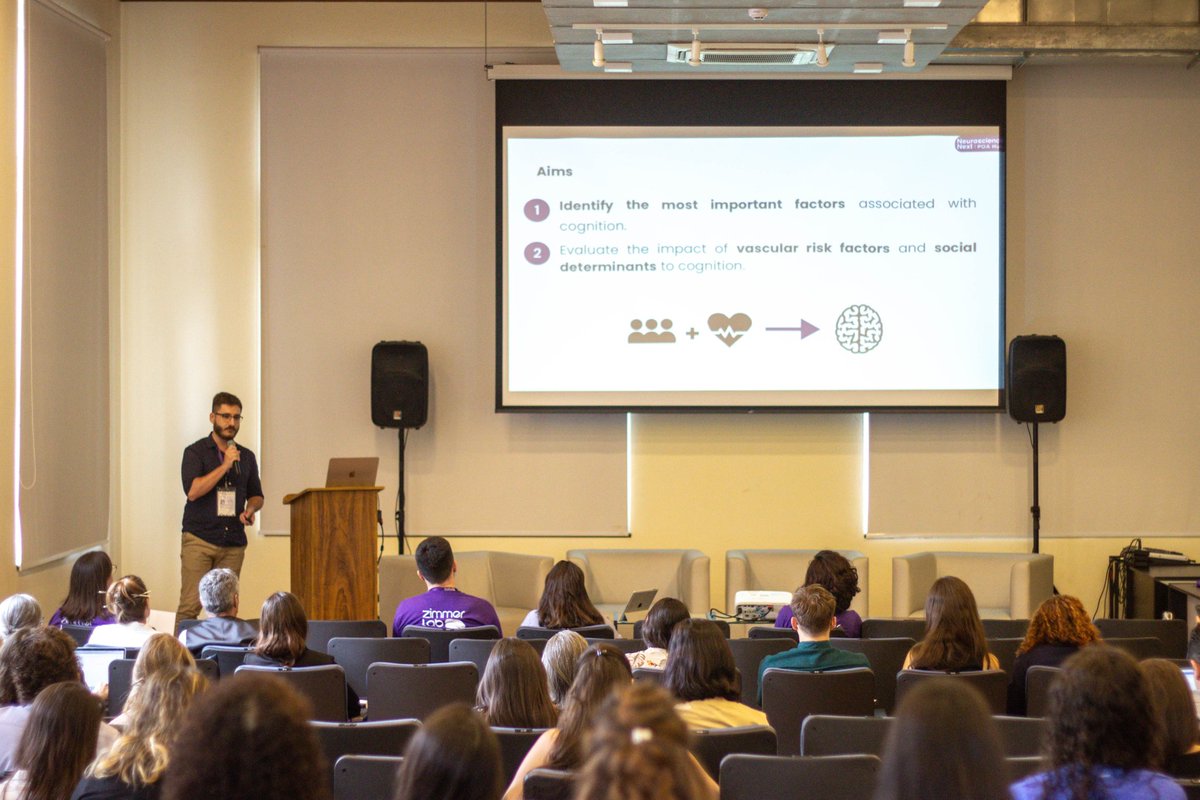 zimmerneurolab's tweet photo. Oral Presentation + Q&amp;A: @DornellesMaiele, @SMoukaled, @aslfricardo, and #DanielArnold in action at #AAICNeuroPOA 🇧🇷
#AAICNeuro @alzassociation https://t.co/o9VZY9gifR