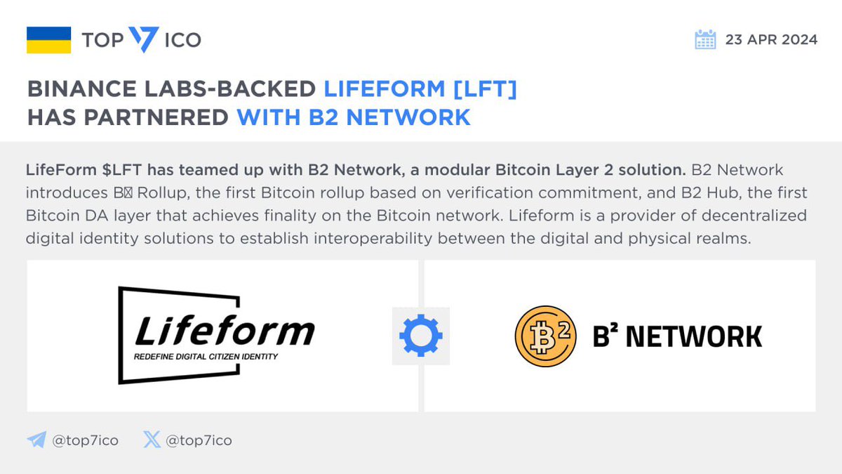 Binance Labs-backed LifeForm [LFT] has partnered with B² Network @Lifeformc $LFT has teamed up with B² Network, a modular @Bitcoin Layer 2 solution. @BSquaredNetwork introduces B² Rollup, the first Bitcoin rollup based on verification commitment, and B² Hub, the first Bitcoin