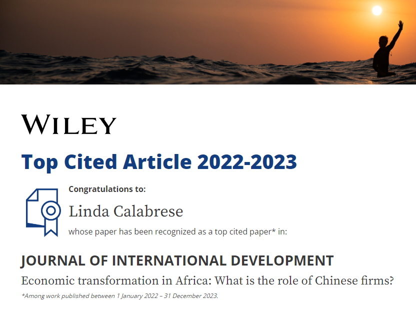 🥳 This article on 'Economic transformation in Africa: What is the role of Chinese firms?' with Prof Tang @Tsinghua_Uni is also a top cited paper in 2022-2023 Great confirmation that Africa-China relations remain an important and relevant topic!