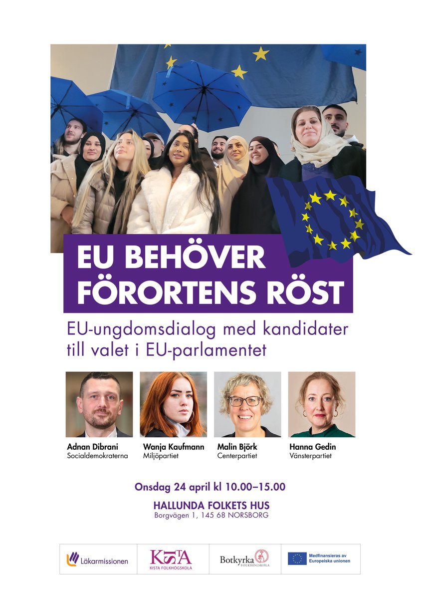 🔊Imorgon kör vi workshop 2 inom ramen för projeket “EU behöver förortens röst” tillsammans med ungdomarna från botkyrka och järva. 💡 Morgondagen kommer att erbjuda en ungdomsdialog mellan studenterna och 🇪🇺-kandidaterna.⬇️⬇️ Stay tuned!