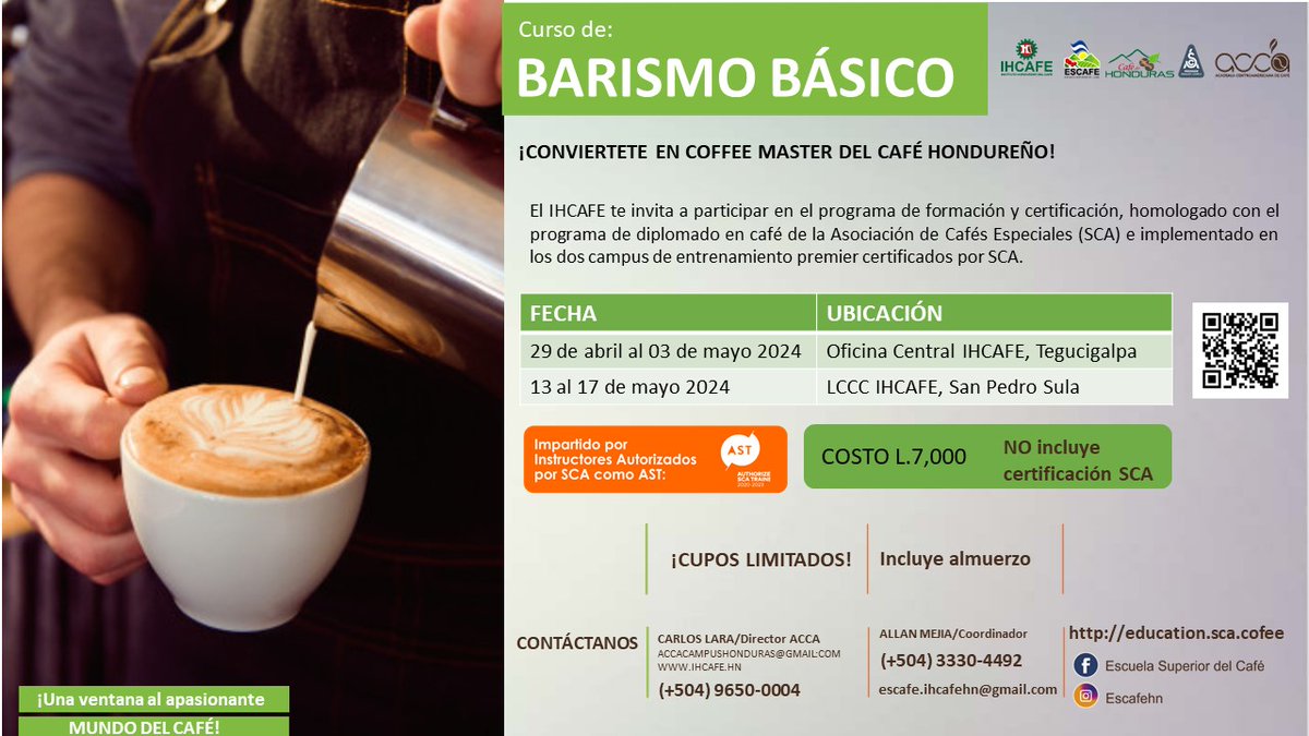 IHCAFE's tweet photo. Conviértete en el Coffee Master del Café Hondureño! ☕ Descubre los secretos del café con nuestro Curso de Barismo Básico. 
 ¡Inscríbete ahora y conviértete en un auténtico experto! 
 #CoffeeMaster #CursoDeBarismo #CafédeHonduras #IHCAFE #ConocimientoDelCafé #SpecialtyCoffee https://t.co/bSbVgFhWch