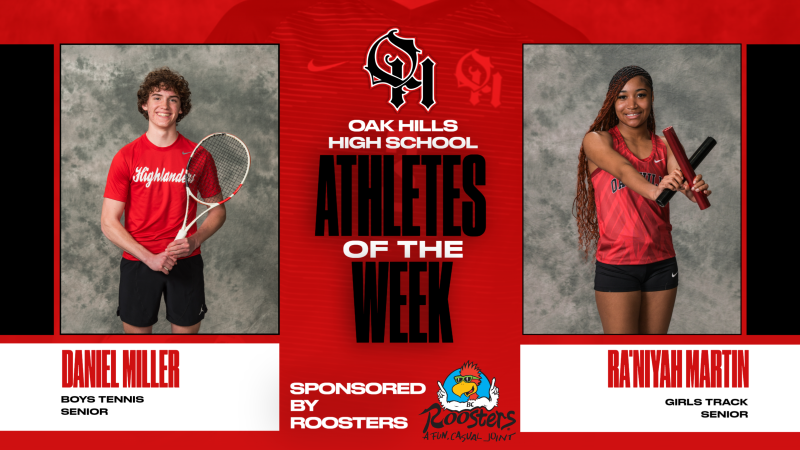 Mr. Seiler (@highlandermath) on Twitter photo Congrats to this week's <a href="/Roosters/">Roosters Restaurant</a> Athletes of the Week!
<a href="/WeAreOakHills/">Oak Hills AD</a> @oakhills_hs <a href="/oakhillstrack/">Oak Hills Track & Field</a> <a href="/ohxcrunners/">OHHS Girls XC</a> <a href="/TennisOakHills/">Oak Hills Tennis</a> <a href="/gmcsports/">GMC Sports</a> <a href="/CoachKPross/">Coach Kyle Prosser</a> <a href="/OHBoosters/">Oak Hills Athletic Boosters</a> <a href="/OakHillsATC/">Oak Hills Sports Medicine</a> Congrats to this week's <a href="/Roosters/">Roosters Restaurant</a> Athletes of the Week!
<a href="/WeAreOakHills/">Oak Hills AD</a> @oakhills_hs <a href="/oakhillstrack/">Oak Hills Track & Field</a> <a href="/ohxcrunners/">OHHS Girls XC</a> <a href="/TennisOakHills/">Oak Hills Tennis</a> <a href="/gmcsports/">GMC Sports</a> <a href="/CoachKPross/">Coach Kyle Prosser</a> <a href="/OHBoosters/">Oak Hills Athletic Boosters</a> <a href="/OakHillsATC/">Oak Hills Sports Medicine</a>