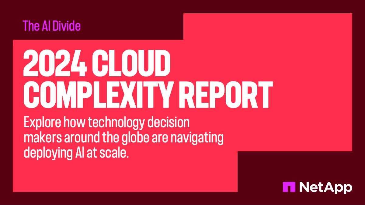 NetApp's tweet photo. 38% of technology decision makers that we spoke to for our Cloud Complexity Report, expect to see an increase in security and risk assessment due to their #AI use.

Read the report to discover how your organization can leverage &amp; deploy AI at scale: https://t.co/H1bNZ8ex0A https://t.co/D7DldvMoX2