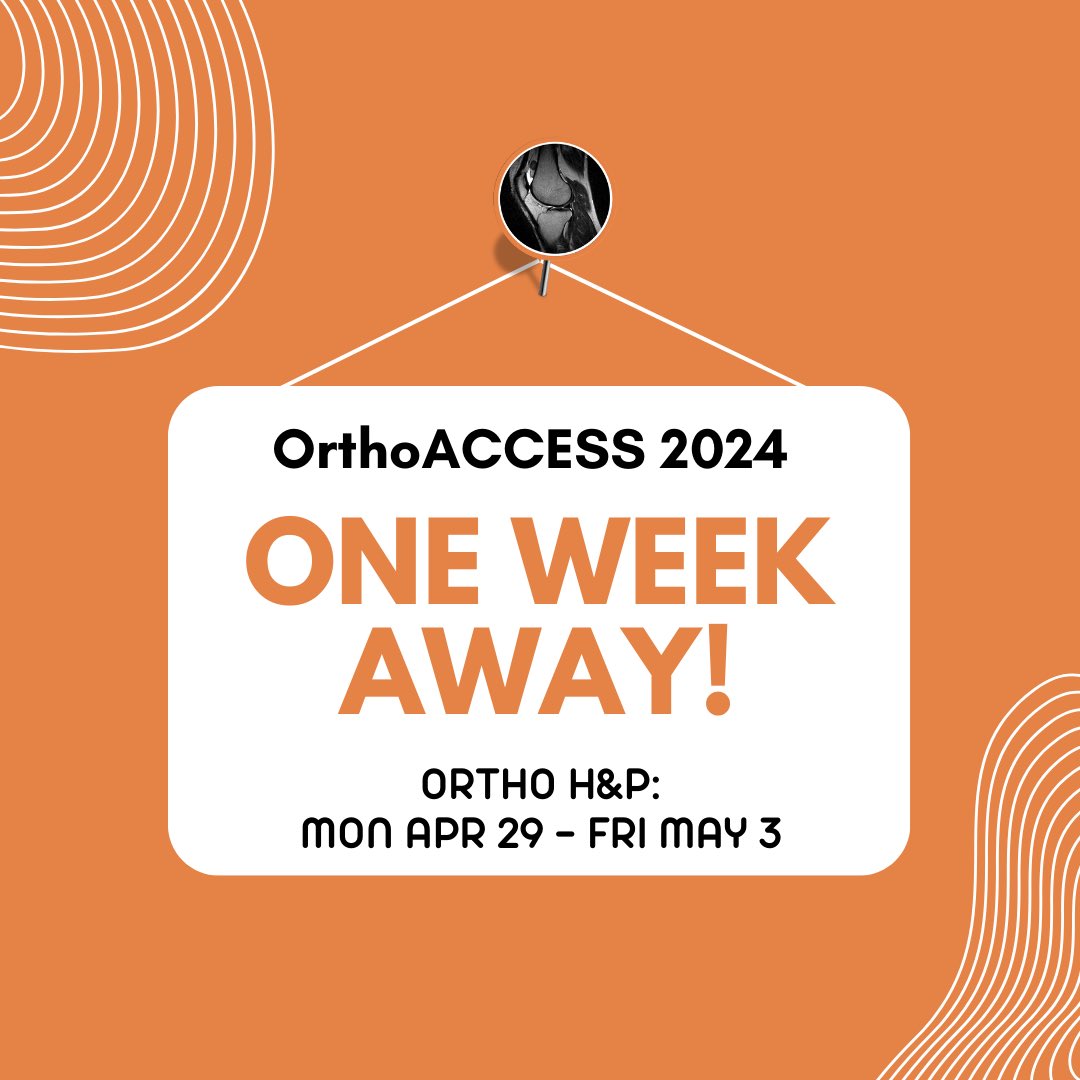 Our first content week of OrthoACCESS 2024 is just one week away!! Don’t forget to sign up at bit.ly/orthoaccess-st… to have access to our curriculum and the NEW “Preparing for a subspecialty sub-I” curriculum coming within the next two weeks!