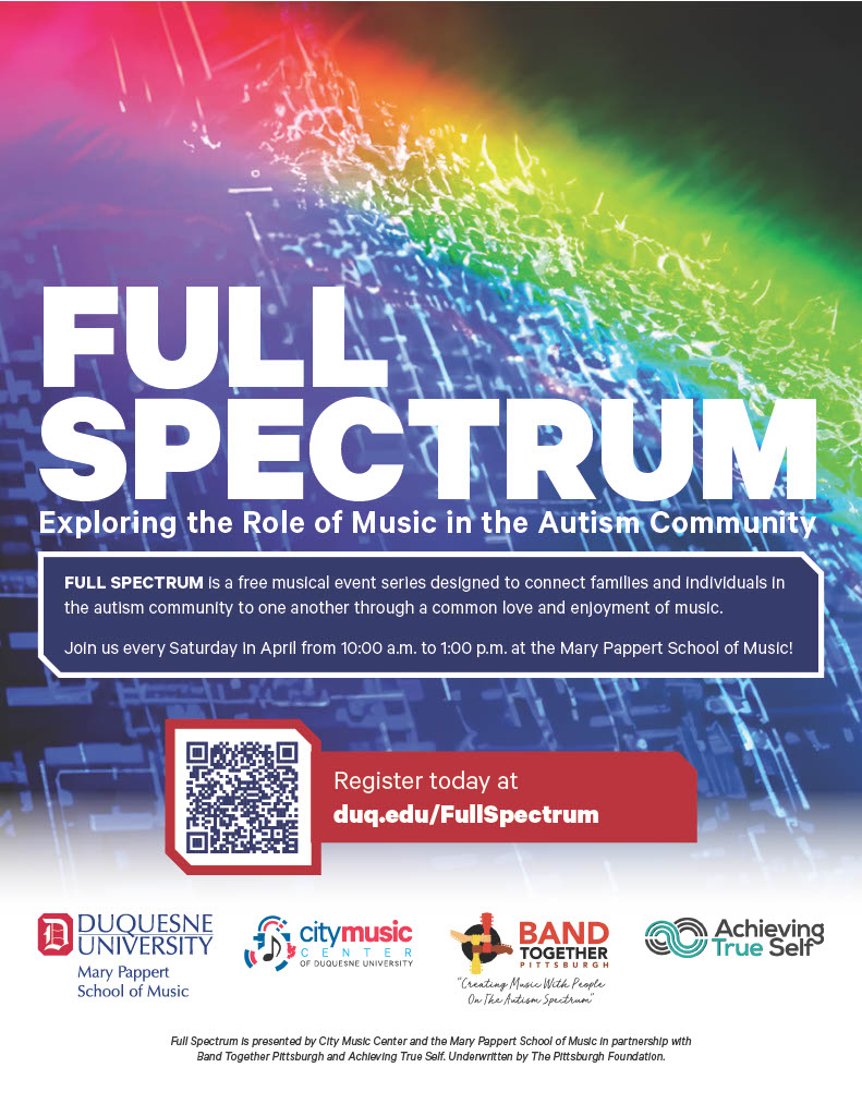 We've really been enjoying our participation in the Full Spectrum Series at @duqedu! There's one final chance to participate this Saturday 4/27.

#ats #AchievingTrueSelf #atsproud #BandTogetherPgh #Music #musicprogram #autism #autismawareness #autismacceptance