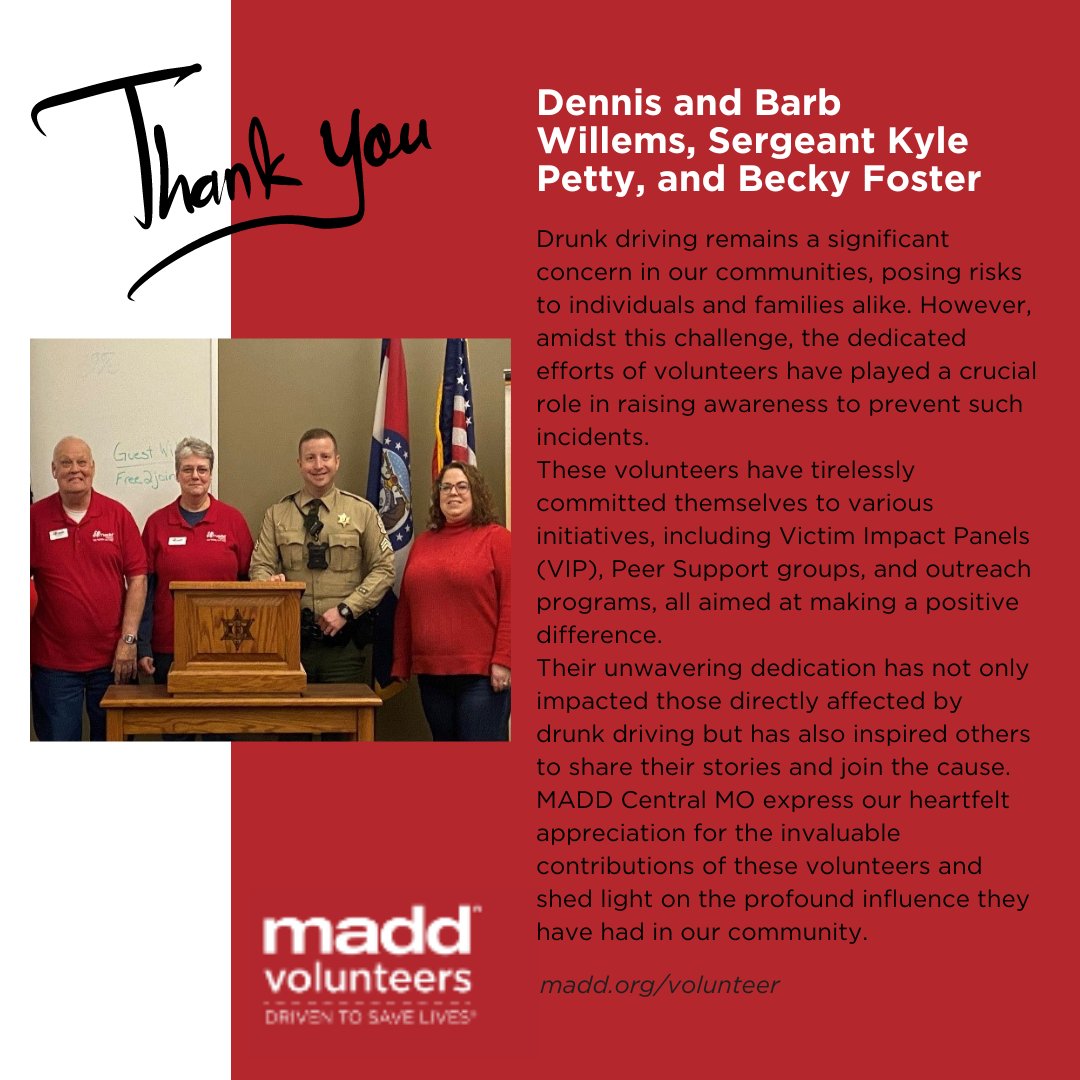 Making MADD Moments: Tireless Support, Lasting Impact. Thank you to our Central MO volunteers❤️