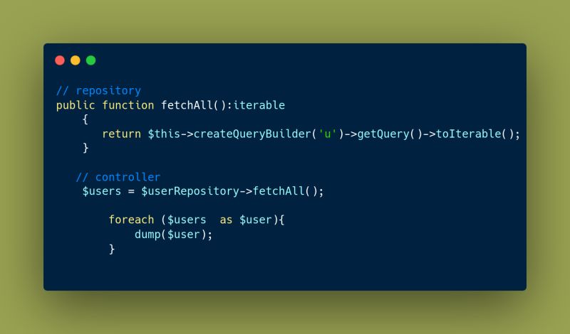 Iterating Large Results for Data-Processing without memory problems.

#doctrine