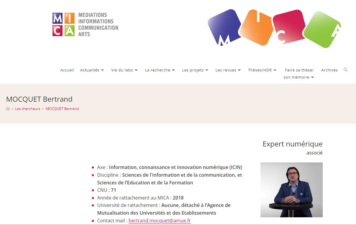 La mise à jour de ma fiche Chercheur associé à <a href="/LelabMICA/">Mica_UBM</a> est disponible mica.u-bordeaux-montaigne.fr/mocquet-bertra…
Merci Thomas 🙏
