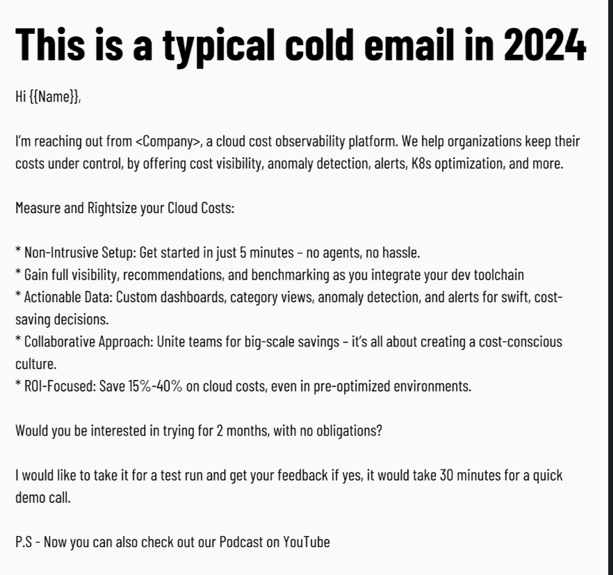 Why I think my rewrite improves this cold email: 1) Leads with what they care about instead of who we are 2) Replaces “how we do it” with “outcomes we drive” 3) Shift in offer language (free trial) to be more persuasive 4) Easier CTA (learn how easy vs commit to a trial)