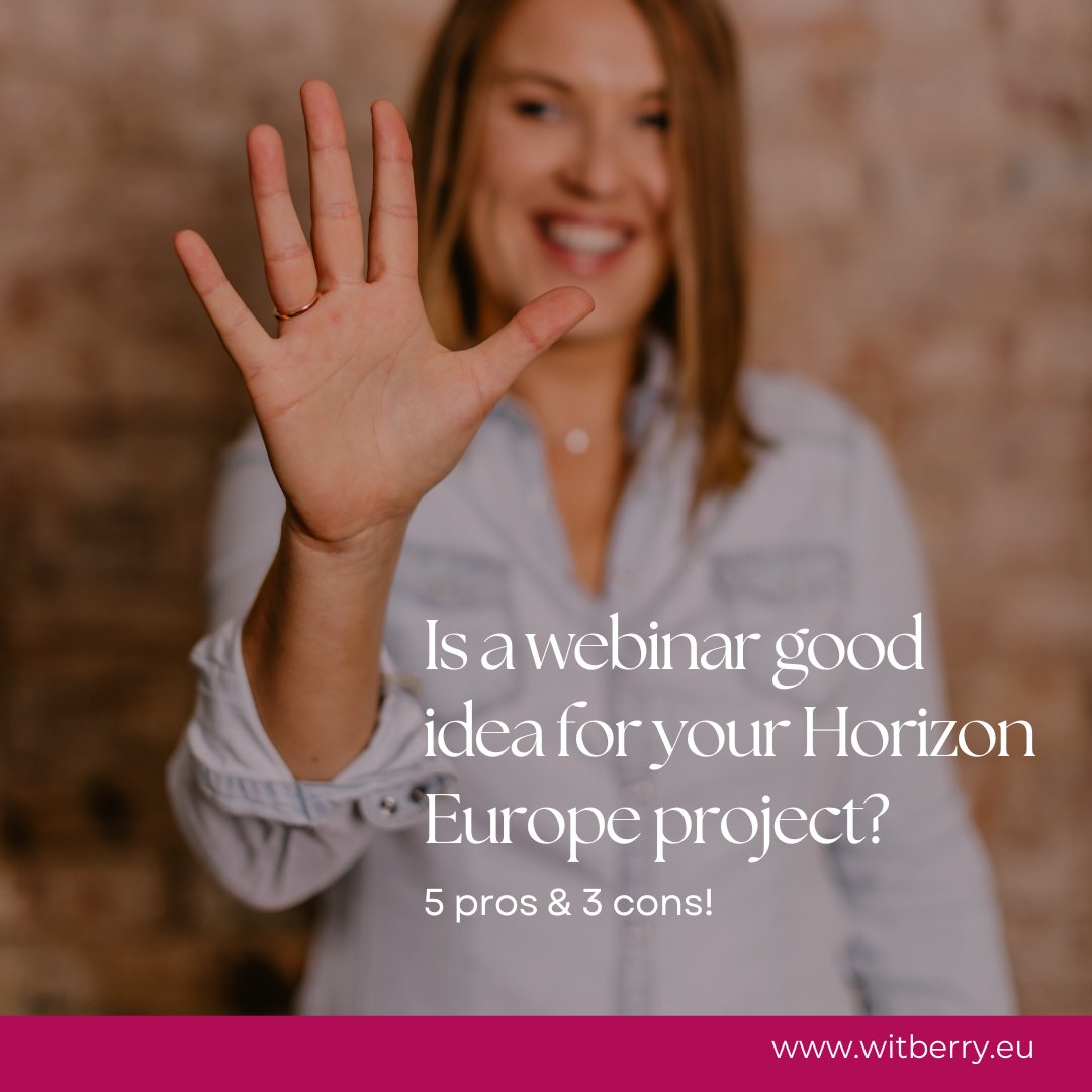 WITBerryEU's tweet image. Is a webinar a good idea for your Horizon Europe project? 5 pros &amp;amp; 3 cons! Learn more: bit.ly/3Um3VJL  

#HorizonEurope #communication #webinar