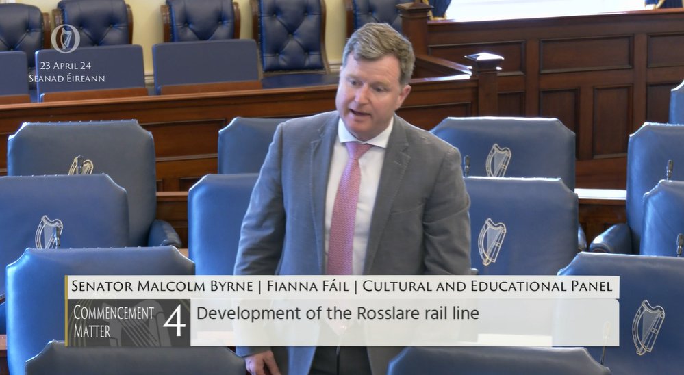 #Seanad Commencement Matter 4: Senator Malcolm Byrne @malcolmbyrne – To the Minister for Transport: The need to provide an update on the development of the Rosslare rail line. bit.ly/2WW5Fwa #SeeForYourself