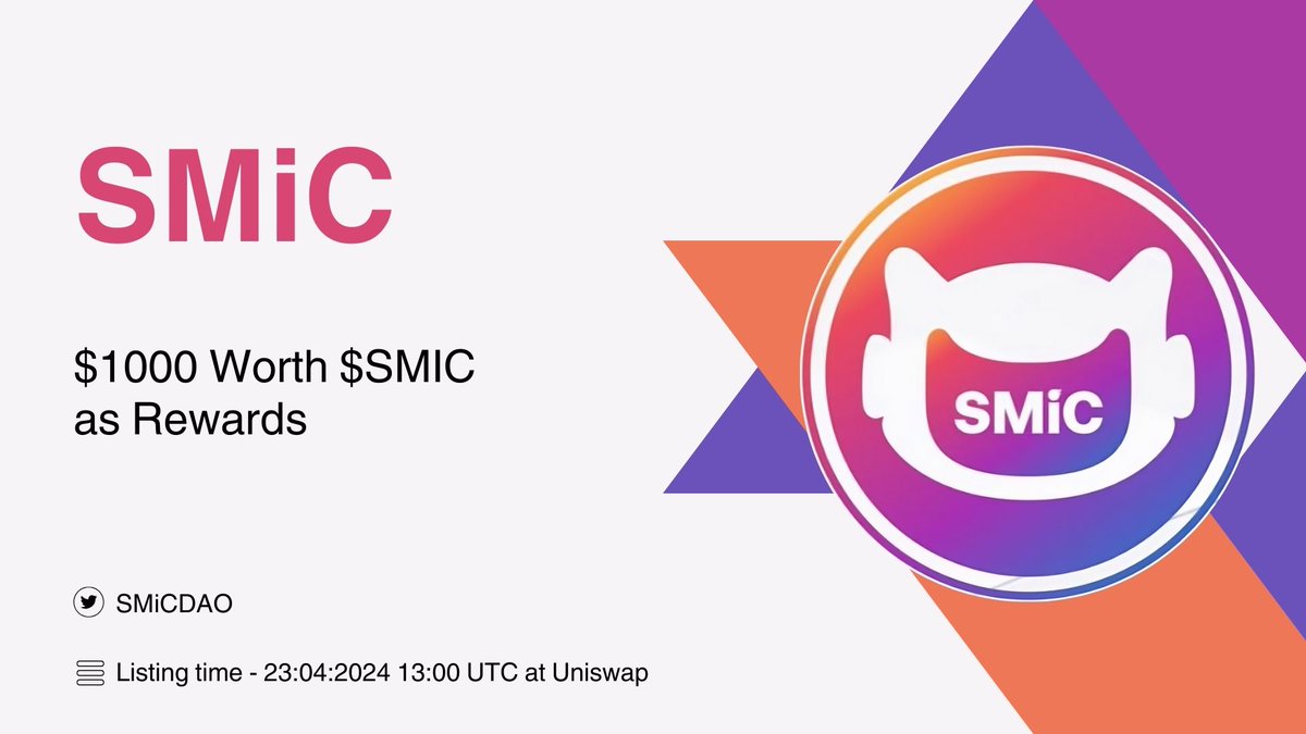 🎉 CRYPTO FINANCE X SMIC #FCFS #RANDOM Big Giveaway

🤑 Reward: - $1, 000 $SMIC Tokens Giveaway-

To Enter ⤵️
➡️Follow @CRYPT0_FINANCE &   @SMiCDAO
➡️Like, RT & Tag 3 Friend
➡️Join #Gleam :- ⤵ gleam.io/53Kcp/crypto-f…

#Airdrop #Giveaway #USDT #BTC         #FCFS #ETH