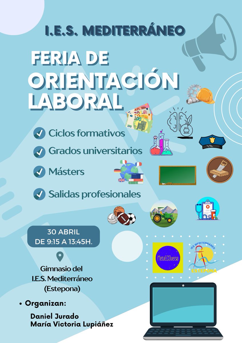 Metaecoversoedu's tweet image. 📢 ¡Os presentamos nuestro tercer gran proyecto del curso 23/24!

Hemos organizado una feria de orientación laboral, junto a nuestro alumnado de la materia de Formación y Orientación Personal y Profesional, de 4°ESO.

#Metaecoverso #feriaorientacion #fopp #economia #educacion