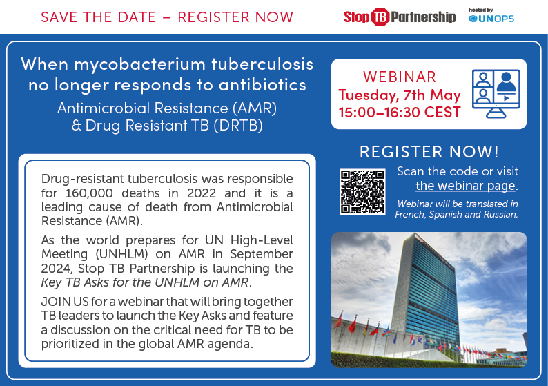 🚨#SaveTheDate🚨 - #JoinUs for a webinar on 'When Mycobacterium #tuberculosis no longer responds to antibiotics: #AMR & #DRTB' ➡️Date and Time: 7⃣ May, (Tuesday), 3.00 PM CEST ➡️#RegisterNow: bit.ly/StopTBAMRDR-TB… #YesWeCanEndTB #EndTB