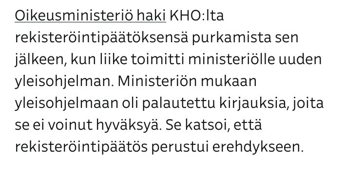 Suomi on niin demokraattinen, että puolueiden yleisohjelmasta päättää oikeusministeriö.