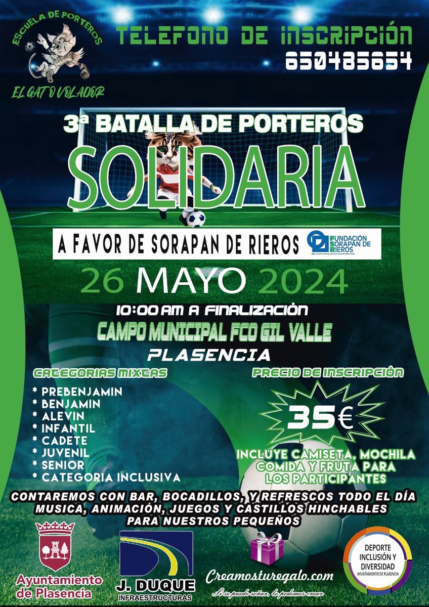 isablanco7's tweet photo. Terminando de preparar la 3 edición de la Gran Batalla de Porteros Solidaria que organiza El Gato Volador. 
Será a finales de mayo, gracias a @fran67110444  por su generosidad, implicación y humildad. Es un gusto trabajar con gente como TÚ.
@Ayto_Plasencia @FundacinSorapn https://t.co/13gYajCeeo