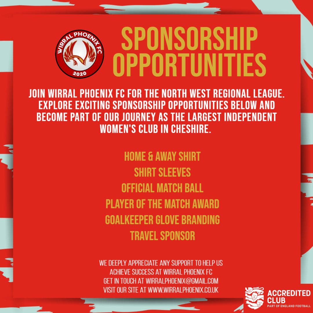 WirralPhoenix's tweet photo. Exciting News Alert! ⚽🔥 Join Wirral Phoenix FC for the North West Regional League! 🏆 Explore sponsorships and be a key player in our journey.  Be part of something special as the largest independent women's club in Cheshire!  #WirralPhoenixFC #WomensFootball https://t.co/yh25V58Btz