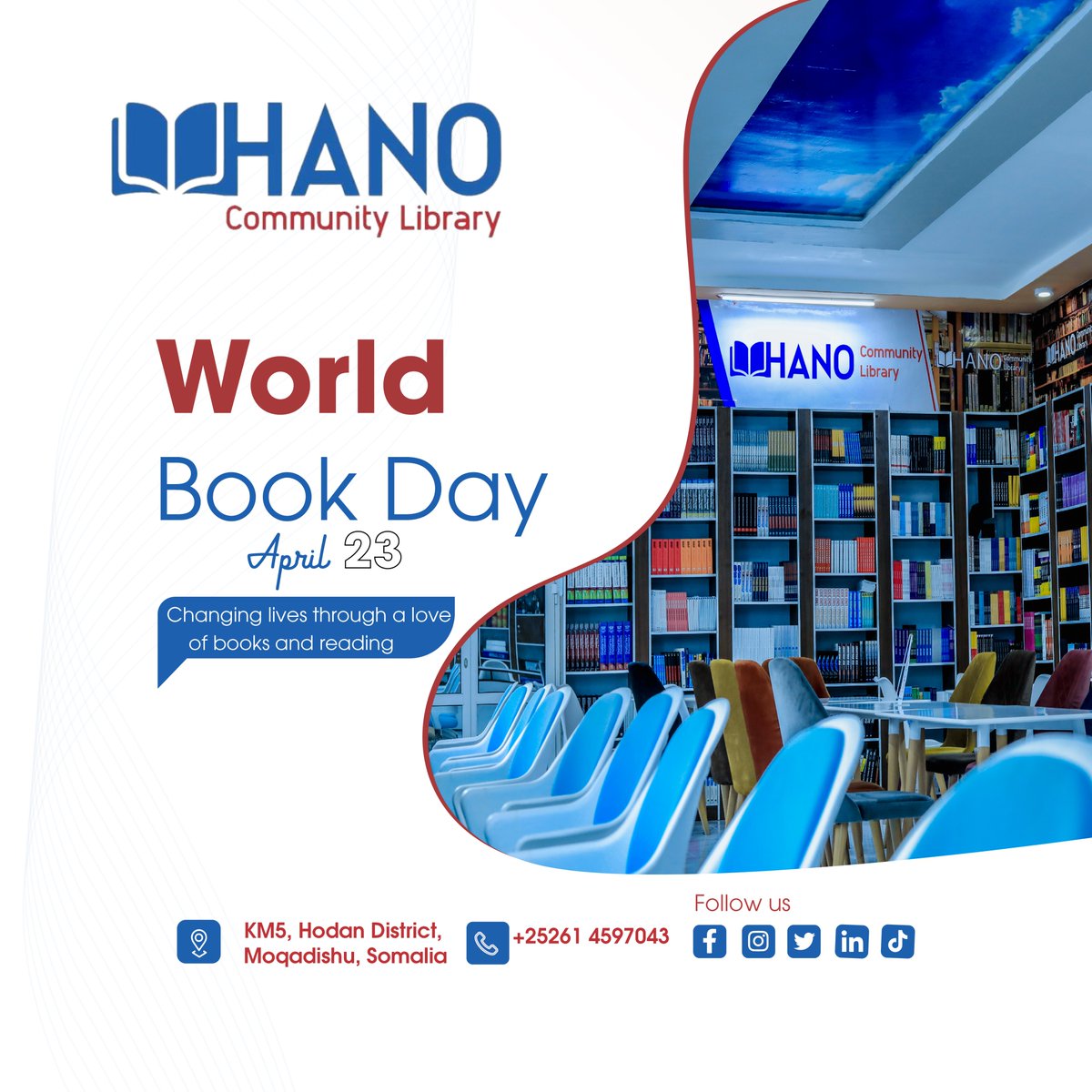 HanoLibrary's tweet photo. Happy World Book Day from Hano Community Library!
Join us in celebrating the joy of reading with diverse collections for all ages and interests. Let's explore the world through books together!
@UNESCO
@DrSadiyoSiad
#WorldBookDay #HanoLibrary #ReadingCommunity π https://t.co/VzAjGQBvrt