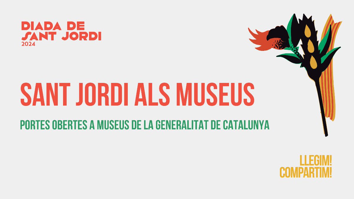 Aquest #SantJordi2024, els museus de @gencat obren les portes: 🏛 Al @macarqueologia (seus de Barcelona, Empúries, Girona, Olèrdola i Ullastret) 🏛Al @mhistoriacat (Barcelona) 🏛Al @MNACTEC (Terrassa) 🏛I al Museu Nacional Arqueològic @MNATTGN (Tarragona)