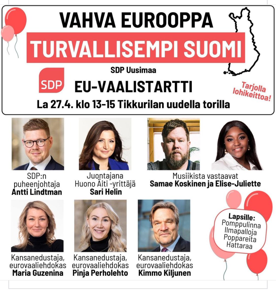 #SDP Uusimaan EU-vaalistartti Tikkurilassa la 27.4. klo 13-15. Ja vaikken ole ehdokkaana, niin olen tietenkin menossa mukana. Tervetuloa Tiksin uudelle torille! #uudenmaandemarit #vantaandemarit #euvaalit