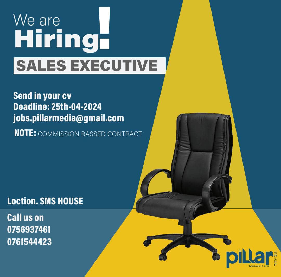 Job opportunity 📢 
Sales executives urgently needed to work with pillar media.

#jobclinicug #jobs #hiring #ApplyNow #careers #jobalert #jobsinuganda