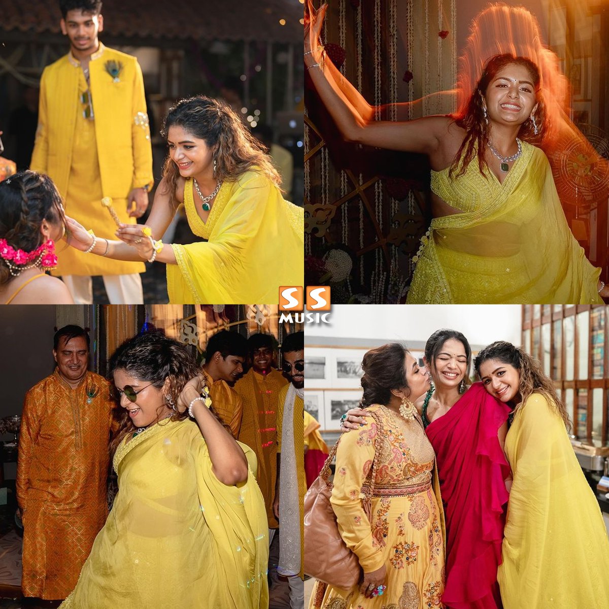 Aditi Shankar, her sister Aishwarya Shankar, and their mother Easwari Shankar make beautiful memories at Aishwarya's haldi ceremony. 😍
.
#AditiShankar  #Shankar #TarunKarthikeyan #AishwaryaShankar #SSMusic