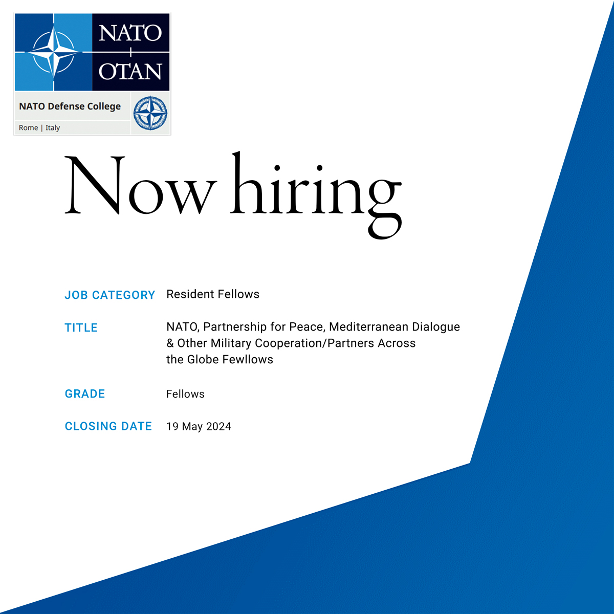 #NowHiring Apply for the 2025 NDC Resident Fellowships: Helping researchers achieve their potential while serving the Alliance! 🗓️ 19 May 2024 is the deadline. Apply now! ndc.nato.int/about/organiza… #Research #Fellowships #Jobs #WeAreNATO