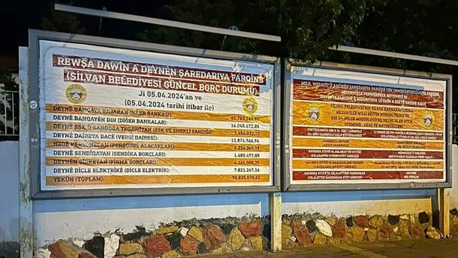 🔴 Silvan Belediyesi kayyumun taşınmaz devir kararlarını iptal etti 📌 Kayyumdan kalan borçları bilboardlara asan DEM Parti yönetimindeki Silvan Belediyesi, kayyumun bazı belediye taşınmazlarına dair tahsis kararlarını iptal etti.