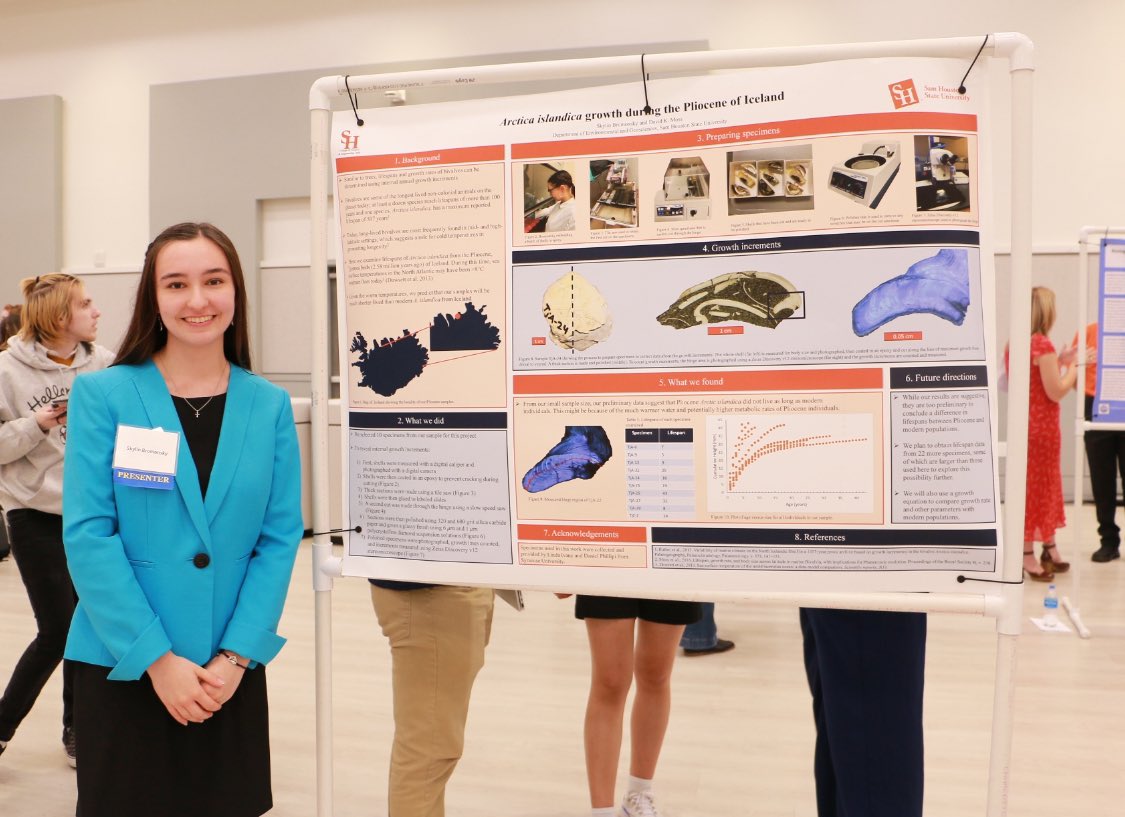 SHSUgeo's tweet photo. Congratulations to ⚒️ Geology major and lab TA, Skylin Bromonsky, who presented her research with Dr. David Moss at the Undergraduate Research Symposium this past weekend 🌟. Great job! https://t.co/fdQO9ZKYuS