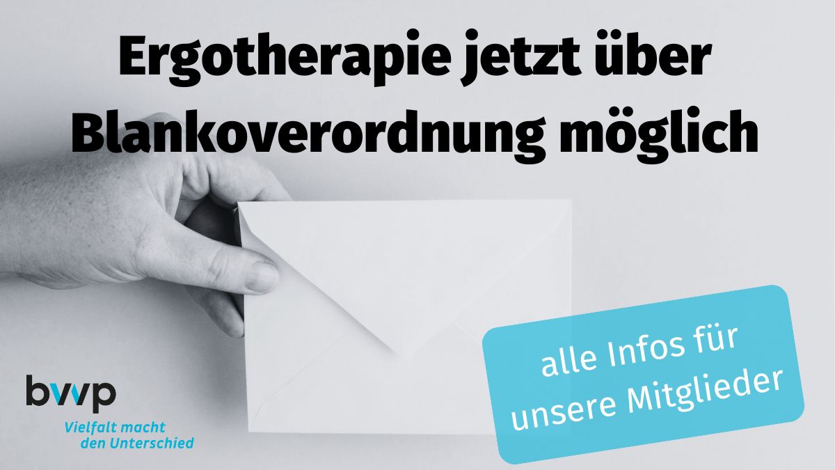 Bei der #Blankoverordnung stellen Ärzt*innen und Psychotherapeut*innen zwar nach wie vor die #Diagnose, konkrete #Heilmittel verordnen aber die Heilmittelerbringenden, hier die Ergotherapeut*innen. Was beachten? #bvvp-Mitglieder erfahren es hier: t1p.de/5ids