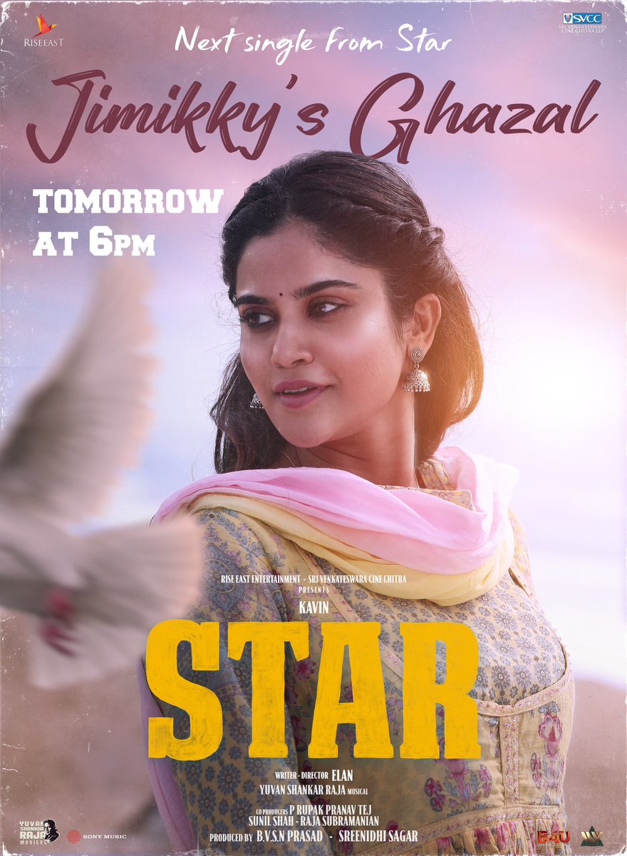 Get ready to be bowled over by the next single from #STAR - #Jimikky's Ghazal coming out tomorrow at 6PM. #STARFromMay10 #STARMOVIE ⭐ #KAVIN #ELAN #YUVAN #KEY @Kavin_m_0431 @elann_t @thisisysr @aaditiofficial @PreityMukundan @LalDirector @riseeastcre @SVCCofficial