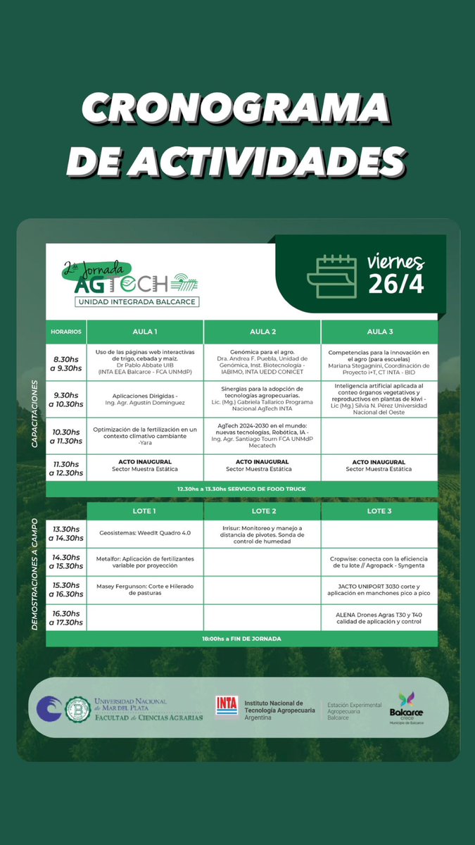 jornadaagtech's tweet photo. 📲Conocé el cronograma de actividades 

🗓️Agéndate 26 y 17 de abril en la Unidad Integrada Balcarce 

📍Ruta 226 km 73,5 https://t.co/AExTtmVTTx
