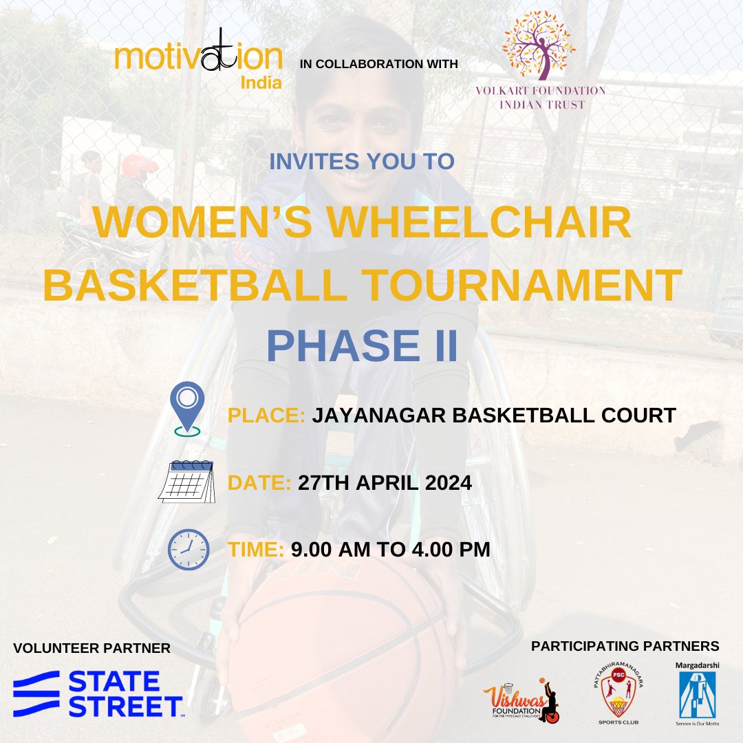This weekend, join us to support #inclusionthroughsports! Under our #BreaktheBias initiative collaboration with #VolkartFoundationIndia, we are hosting a Women's Wheelchair Basketball Tournament this weekend in #Bengaluru!