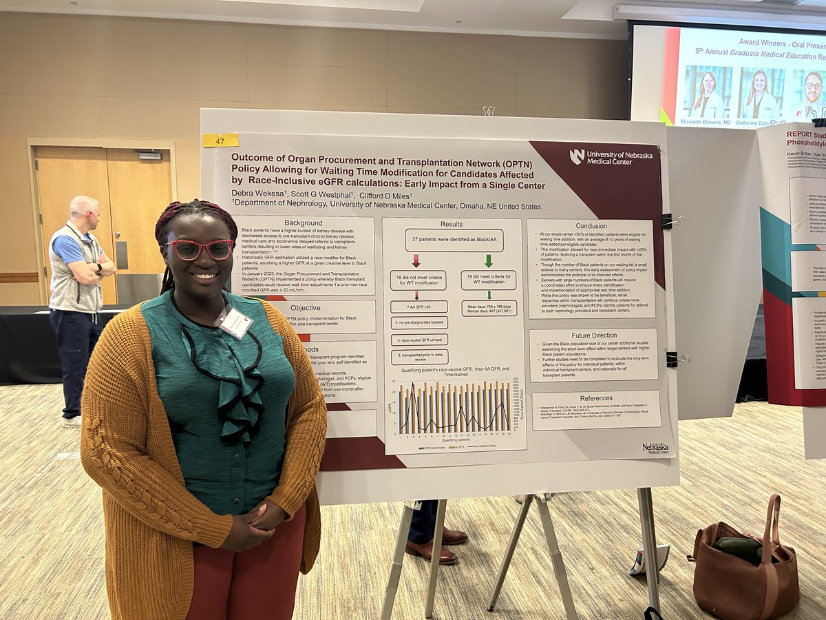 graduating internal medicine resident & incoming chief resident @UNMCIMResidency Dr. Wekesa presented research she did with @arika_hoff, @ScottWestphal20, & @cliffdmiles and has previously shared (and published!) at the UNMC Graduate Medical Education Symposium this week!