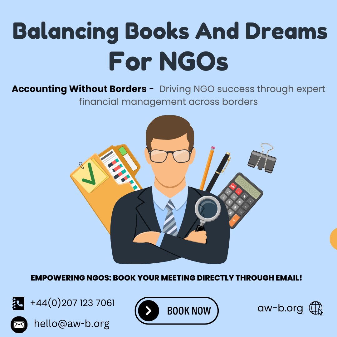 NGOaccounting's tweet photo. Unlocking the Power of NGO Finance! 🌍✨ Book your consultation with Accounting Without Borders' global experts today with just an email. Empower your organization's mission with expert financial guidance #ngo #accounting #consulting #global #meeting #ngosupport #Finances https://t.co/dMXms4APHf