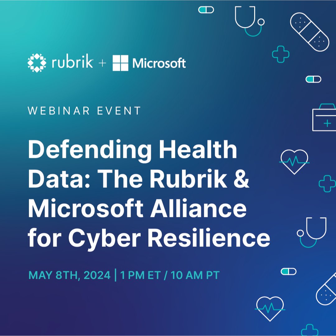 Hosted by @ThisWeekHealth, join @RubrikInc and @Microsoft to discover how to fortify patient data against #CyberThreats! This webinar will provide insights from Ryan Baker (Rubrik) and David Houlding (Microsoft) on the latest cybersecurity trends: rbrk.co/4a445dL