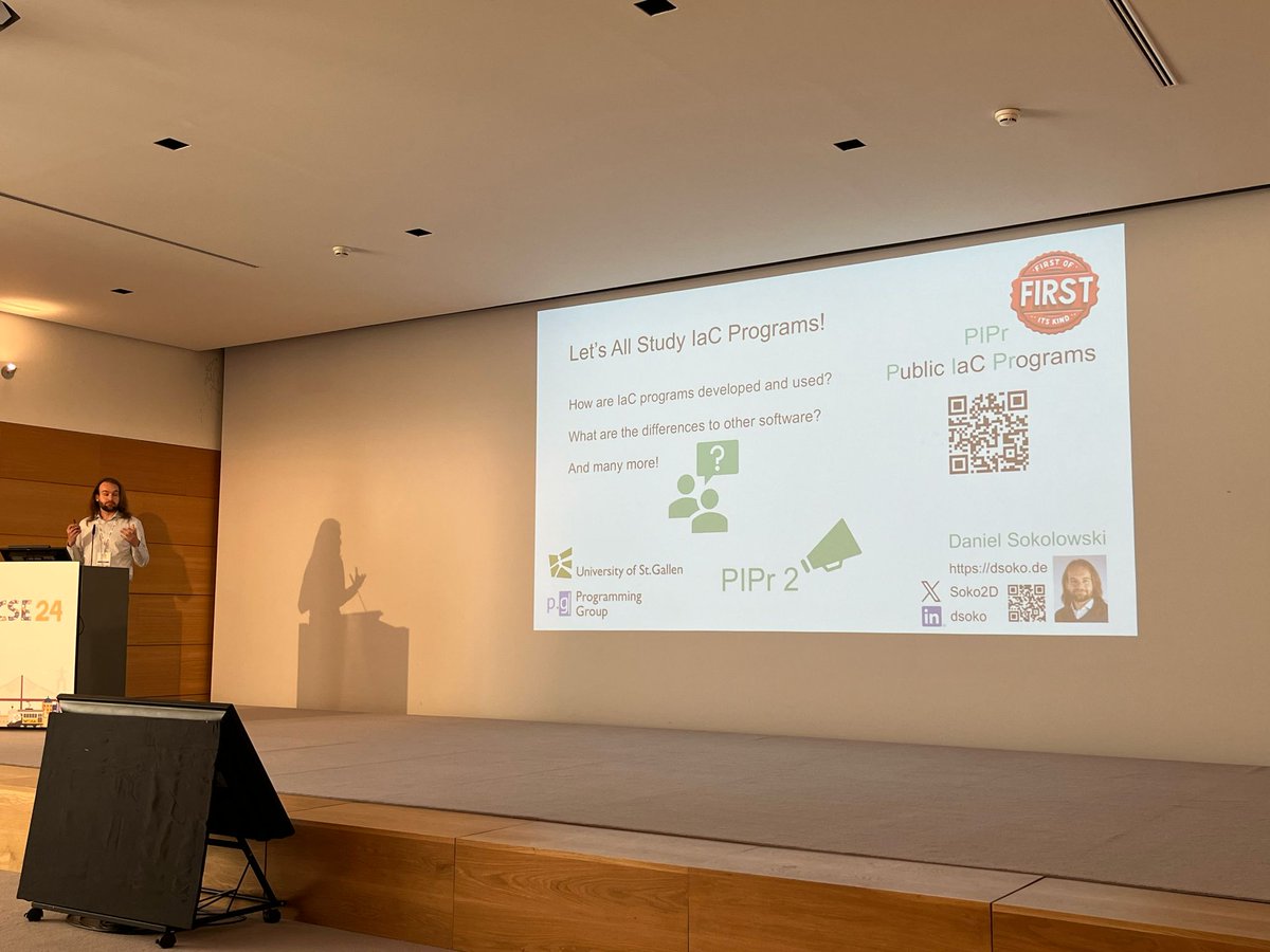 <a href="/Soko2D/">Daniel Sokolowski</a> presenting a dataset for Infrastructure as Code at <a href="/msrconf/">MSR 2025</a>. 
IaC is a research area with practical implications and many open challenges - like verification and testing. If you need to evaluate your ideas, consider this dataset! <a href="/DaSpielmann/">David Spielmann</a>
programming-group.com/assets/pdf/pap…